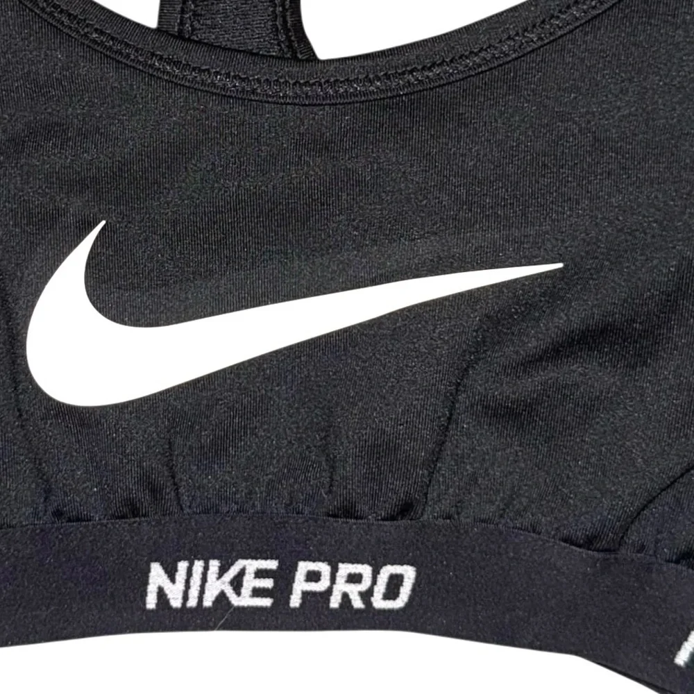 Nike Pro Swoosh Dri Fit Girl’s sz L Black lined front mesh racerback Sports Bra